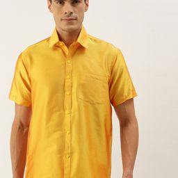 THANGAMAGAN Men Yellow Solid Casual Shirt-image-8