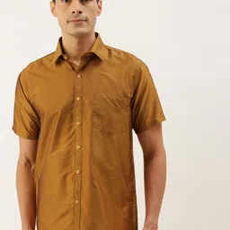 THANGAMAGAN Men Mustard Yellow Solid Casual Shirt-image-100