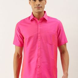 THANGAMAGAN Men Pink Solid Casual Shirt-image-97