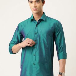 THANGAMAGAN Men Teal Regular Fit Solid Casual Shirt-image-1