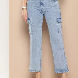 AC CREATION Women Jean Straight Fit High-Rise Heavy Fade Cargo Styles Jeans-image-96