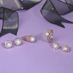 Zaveri Pearls Rose Gold-Plated White CZ-Studded & Beaded Contemporary Jewellery Set-image-69