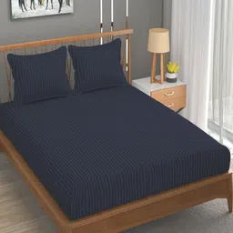 Homefab India Grey Striped Cotton 180 TC Queen Bedsheet with 2 Pillow Covers-image-80