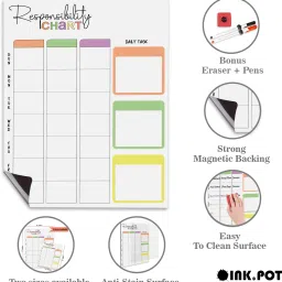 inkdotpot Magnetic Whiteboard Responsibility Chart/Planner Chore Chart for Refrigerator image 3