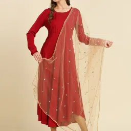 Net Embroidered Gold Women Dupatta-2