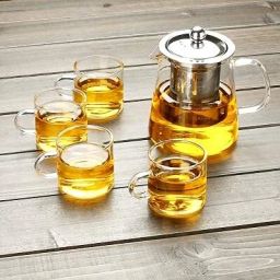 rivanta Borosilicate Glass Tea Pot (950 ml) With 4 Cups 150ml Jug Glass Set image 4