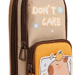 School Multifunctional Stationery Organizer Best (Brown) Aesthetic Pencil Case Art Canvas Pencil Box-image-60
