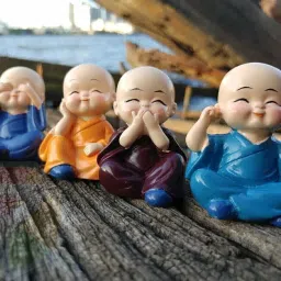 Polyresin Adorable Cute Baby Monk Laughing Miniature Buddha Statue | Handcrafted Cute Buddha Child Showpiece for Home Decor and Car Dashboard | (Multicolour, Set of 4) Decorative Showpiece - 5 cm-20