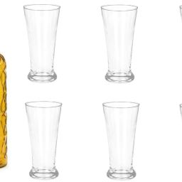 Bottle & 6 Glass Serving Lemon Set, Yellow, Clear, Glass - A1216 Jug Glass Set-image-91