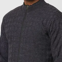 Peter England Casuals Abstract Self Design Mock Collar Front Open Sweater image 2