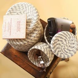 Cotton Off White Cotton Rope Basket with Lid Storage Basket-picture-35