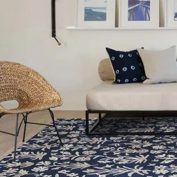 obeetee Blue Floral Wool 4 ft x 6 ft Hand Tufted Carpet-picture-14
