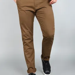 wrogn Men Slim Fit Brown Cotton Blend Trousers-picture-19