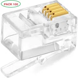 Tech-X RJ9 Modular Phone Headset 4P4C Plug Jack Connector for RJ9 / RJ10 / RJ22 Telephone Flat Cable/Cord Adapter Telephone Modular Plug (Compatible with Both Solid and Stranded Wire) Pack of 100 Lan Adapter-8