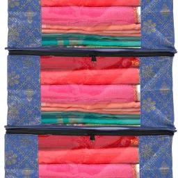Viskri Set of 3 Non Woven Saree/clothes Cover Bag (Blue) Polyester Laundry Bag-picture-35