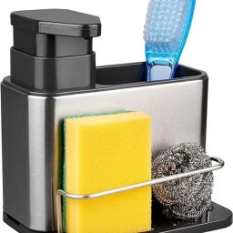 Cutlery Kitchen Rack Stainless Steel 3 in 1 Kitchen Sink Caddy With Soap Dispenser and Sponge Holder Steel-image-94