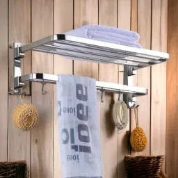 Stainless Steel Dual Folding Towel Rack/Hanger/Stand | 24 Inch Round Silver Towel Holder-picture-4