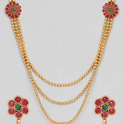 Rubans Gold-Plated & Ruby Stone Studded Handcrafted Layered Jewellery Set image 4