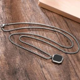 Black Cubic Bar Pendant Necklace For Mens and Grils Stainless Steel Chain-image-91