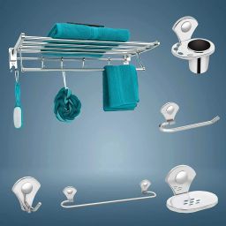 Bathroom Accessories-6pcs Organizer Set (Chrome) Silver Towel Holder-image-62