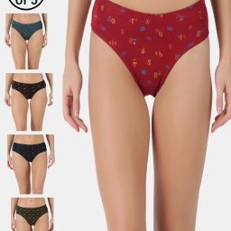 Pack of 5 Dollar Lehar Super Combed Cotton Women's Printed Solid Panty Women Hipster Multicolor Panty-image-101