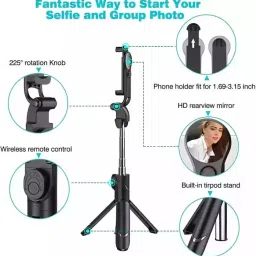POZUB 2in1 Wireless Foldable Tripod + Remote Control Bluetooth Selfie Stick+ Carry Bag Tripod, Monopod Kit, Monopod, Tripod Kit, Tripod Clamp, Tripod Bracket image 2