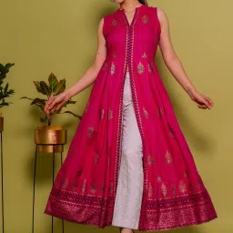 Floral Print Viscose Rayon Stitched Flared/A-line Gown-picture-24