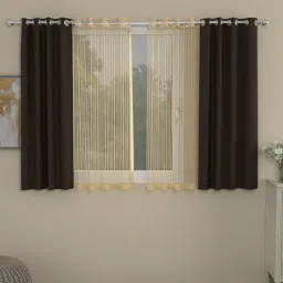 rosarahome Brown Striped Polyester 5 Ft Blackout Eyelet Window Curtains (Set of 4)-picture-20