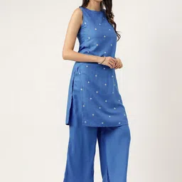 KALINI Embroidered Regular Thread Work Kurta With Palazzos image 5