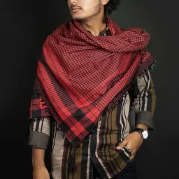 Checkered Cotton Blend Men Red Scarf-picture-15