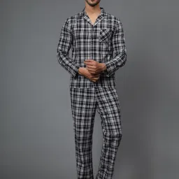 Men Shirt & Pyjama set Black Checkered-image-38