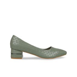 SHUZ TOUCH Green Textured Block Pumps image 5