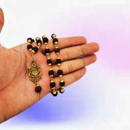 Mahakal Locket with Rudraksha Mala, Trishul Damru Pendant, Spiritual Shiva mala Beads Gold-plated Plated Brass, Wood Chain-image-13