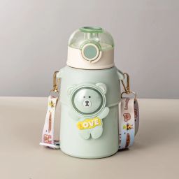 Steel Straw Sipper Water Bottle For Kids. Durable, Leak-Proof Design With Strap.-image-45