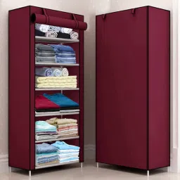 Multipurpose Foldable 6 Layer Wardrobe Shoe Rack, Almirah for Clothes PVC Collapsible Wardrobe-2