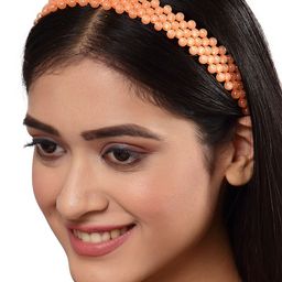 KARATCART Women Peach Beaded Jaal Hairband-image-54
