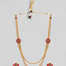 Rubans Gold-Plated & Ruby Stone Studded Handcrafted Layered Jewellery Set image 3