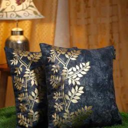 hosta homes Blue Velvet Floral 16X16 Inches Cushion Covers (Pack of 2)-picture-26