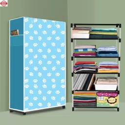 5 Shelf Foldable Collapsible Wardrobe Storage Organizer Almirah Cloth Rack PVC Collapsible Wardrobe-image-81