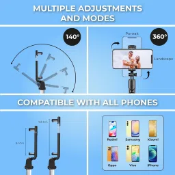 Zipwave Selfie Stick with Tripod Stand,Extendable Selfie Stick for Mobile Phone with Bluetooth Remote,3-in-1 Multifunctional Design for Redmi/Xiaomi/OnePlus/Samsung/Oppo/Vivo and All Phones Bluetooth Selfie Stick image 2
