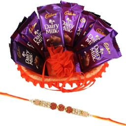 Rakhi Chocolate Gift Hamper With Roli , Chaval , Chandan , Misri | 3 Rudrak Plastic Gift Box-image-5