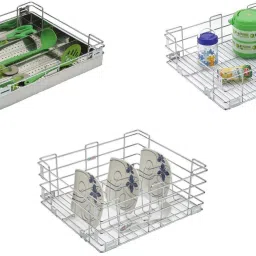 Stainless Steel Stainless Steel Kitchen Rack, Plain, Perforated Cutlery, Thali Kitchen basket | Modular Kitchen basket | Kitchen trolley | Storage Basket For Kitchen Utensils (Size: 17x20 Inch) Storage Basket-image-54