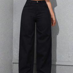 Women Loose Fit High Rise Black Jeans-image-20