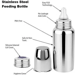 STEEL BOTTLE WITH ANTI-COLIC TEAT |BABY FEEDING BOTTLE WITH EAZY-FLO NIPPLE- Stainless Steel-23