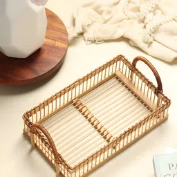 HABERE INDIA Beige Bohemian Bamboo Multi-Utility Rectangular Organiser Tray-47