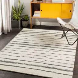 Beige Stripes Wool 8 ft x 10 ft Hand tufted Carpet by Surya Living-picture-27