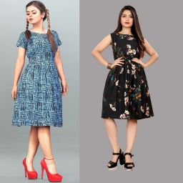 Women Fit and Flare Multicolor Knee Length Dress-image-130