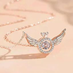 Delicate Rose‑Gold Crowned Angel Wings Pendant Necklace for Girls and Women Gold-plated Crystal Stainless Steel Pendant-image-24
