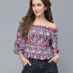 mafadeny Casual Cuffed Sleeves Floral Print Women Multicolor Top-picture-11