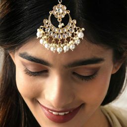 Fida Gold-Plated Kundan-Studded & Beaded Maang Tikka-10